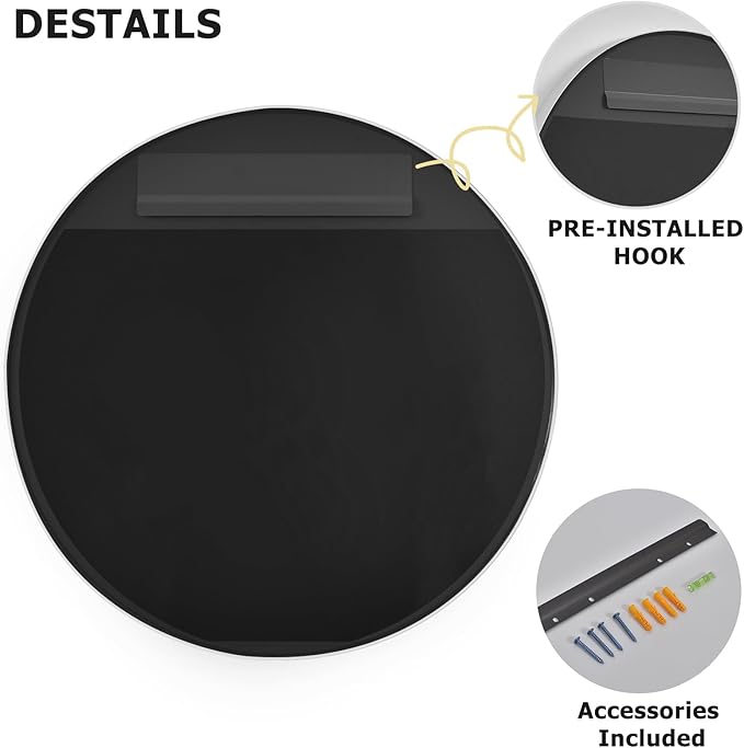 30 Inch Round Bathroom Mirror - Wall Mounted Circle Mirror with Metal Frame, Modern Mirror Suitable for Bathroom, Vanity, Entryway, Living Room, Wall Decor,Silver-Ruum Studio Home