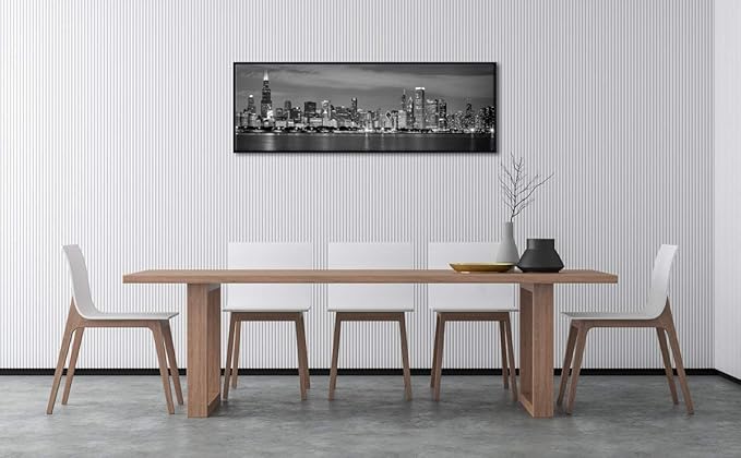 Wieco Art Framed Wall Art Chicago City Center Skyline Black and White Wall Decor Canvas Prints Modern Cityscape Wall Decorations for Living Room Pictures for Bedroom Decorations-Ruum Studio Home