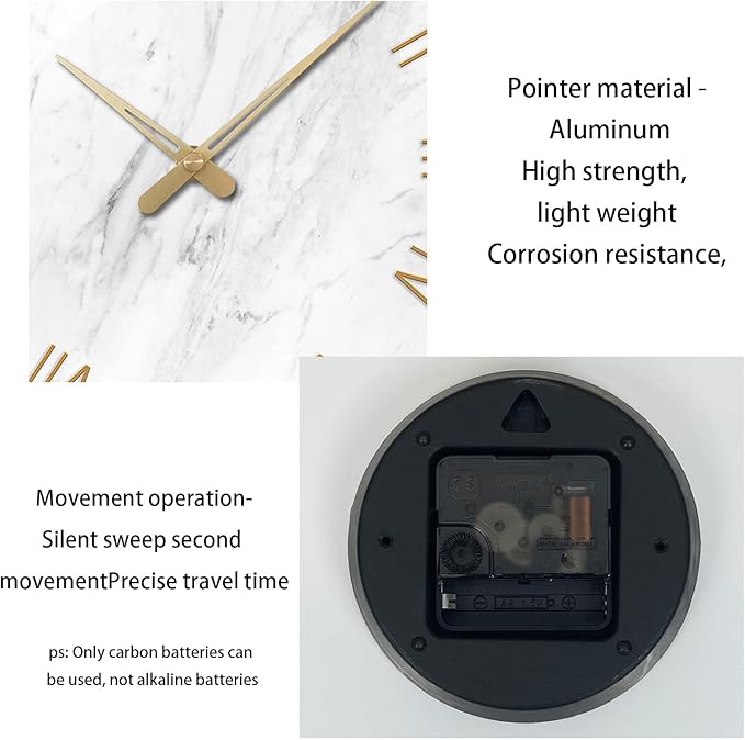 White Small Wall Clocks Battery Operated Marble Analog Clock for Bedroom 12 Inch Round Silent Wall Clock Modern-Ruum Studio Home