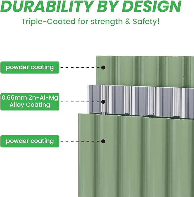 Raised Garden Bed Kit 8×2×1.4 FT Magnesium-Aluminum-Zinc Stainless Steel Metal Planter Box for Planting Outdoor Plants Vegetables（Light Green）-Ruum Studio Home