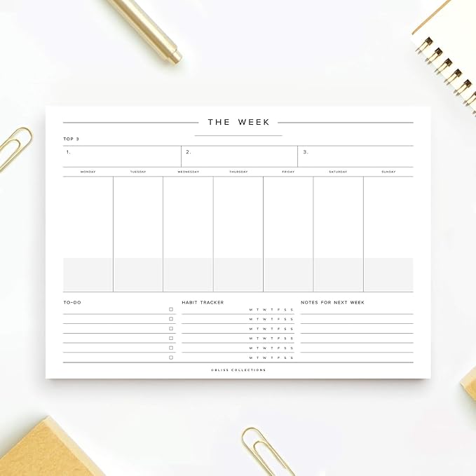 Bliss Collections Weekly Planning Pad, To Do List Notebook - Undated Tear-Off Sheets Notepad - Work Calendar, Organizer, Scheduler for Goals, Tasks - Minimalist, 8.5" x 11", 50 Sheets-Ruum Studio Home