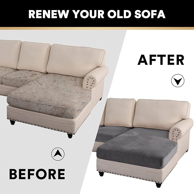 PrinceDeco Sectional Couch Covers 4 Pieces Velvet Separate Couch Cushion Covers L Shape for Left/Right Chaise Sectional Couch with Elastic Bottom (3 Seater + 1 Chaise,Grey)-Ruum Studio Home