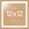 Homeforia 12x12 Light Wood Frame, High End Natural Oak 12 x 12 Square Picture Frames with Mat 10 by 10 inch Photo, 12by12 Wooden Poster Frames Matted to 10x10 Print, Tempered Glass, Wall Kit, Set of 1-Ruum Studio Home