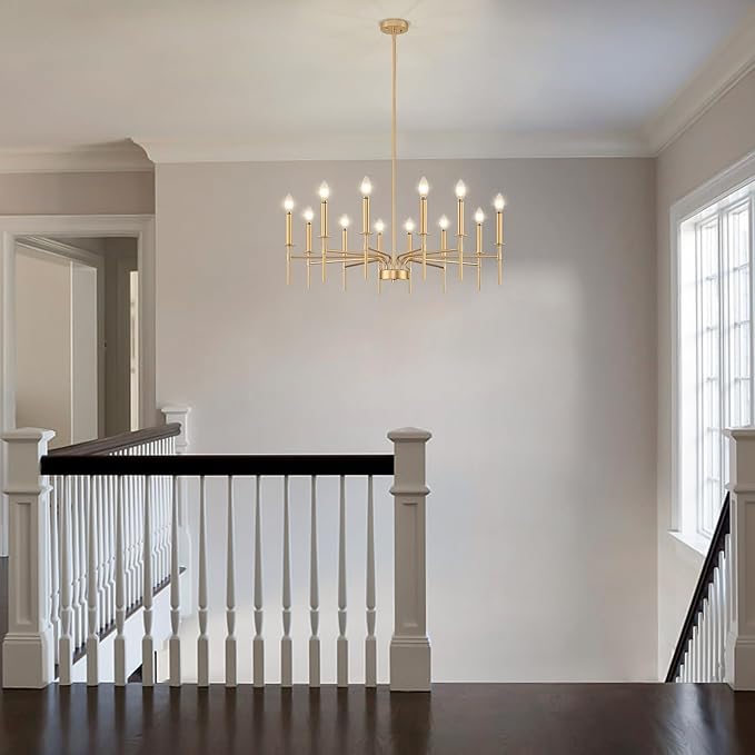 12 Light Gold Chandelier Light Fixture, Modern Farmhouse Chandeliers for Dining Room Light Fixture, Metal Candle Pendant Chandelier for Foyer Entryway Stairs Living Room Bedroom Kitchen-Ruum Studio Home