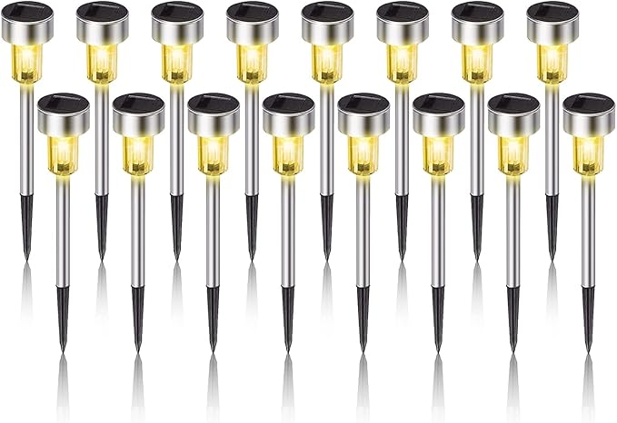 Solar Lights Outdoor Waterproof, Stainless Steel LED Landscape Lighting, Solar Garden Lights Solar Powered, Outdoor Solar Lights for Yard, Pathway, Walkway, Patio, Lawn - 16 Pack (Warm White)-Ruum Studio Home