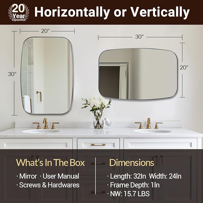 ANDY STAR Oval Mirror for Bathroom, 20x30 Polished Chrome Oblong Bathroom Mirror for Vanity with Stainless Steel Metal Frame, Modern Anti Rust Wall Mounted-Ruum Studio Home