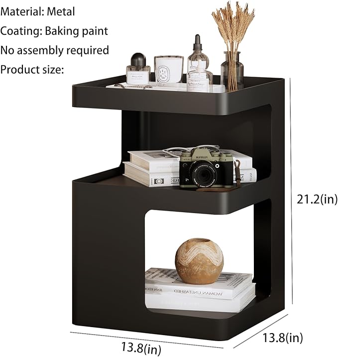 Modern Side Table,Small end Tables for Small Spaces,Black Metal nightstand,Bedside Tables,Accent Table with Storage for Couch, Bedroom,Living Room.No Assembly Required-Ruum Studio Home