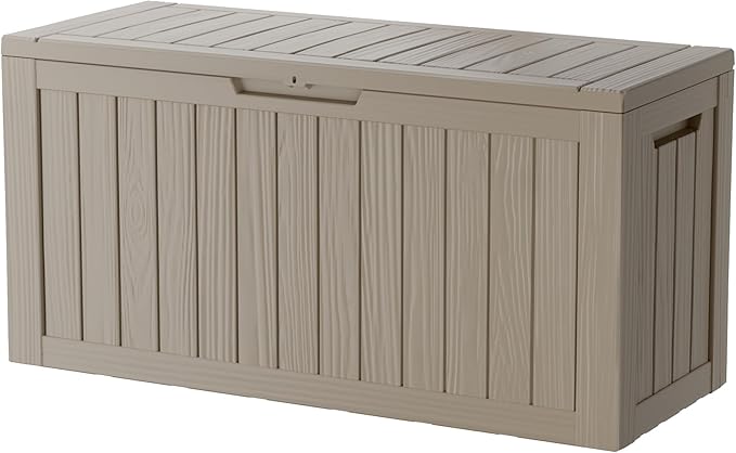 80 Gallon Lockable Resin Deck Box, Waterproof & UV-Resistant Outdoor Storage Box for Outdoor Cushion Storage, Garden Tools & Pool Accessories Storage, Gray-Ruum Studio Home