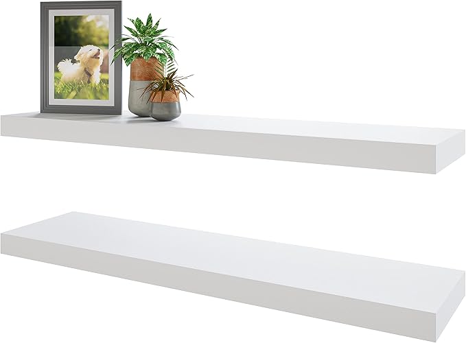 BAMEOS Floating Shelves,31 in W White Wall Mounted Wooden Shelves with Invisible Brackets Set of 2, Hanging Wall Shelves Decoration for Bedroom, Bathroom, Living Room and Kitchen-Ruum Studio Home