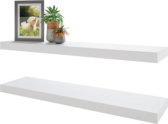 BAMEOS Floating Shelves, 35 in W x 7in D White Wall Mounted Wooden Shelves with Invisible Brackets Set of 2, Hanging Wall Shelves Decoration for Bedroom and Kitchen-Ruum Studio Home
