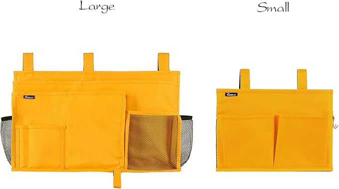 Surblue Bedside Caddy Hanging Bed Organizer Storage Bag Pocket for Bunk and Hospital Beds, College Dorm Rooms Baby Bed Rails, Camp 4 Pockets and 2 Hooks (Small, Yellow)-Ruum Studio Home