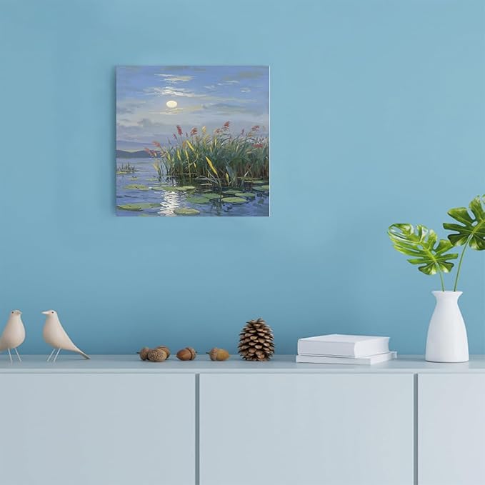 Landscape poster artwork art poster natural landscape painting reed marsh under the moonlight suitable for living room bedroom home wall-Ruum Studio Home