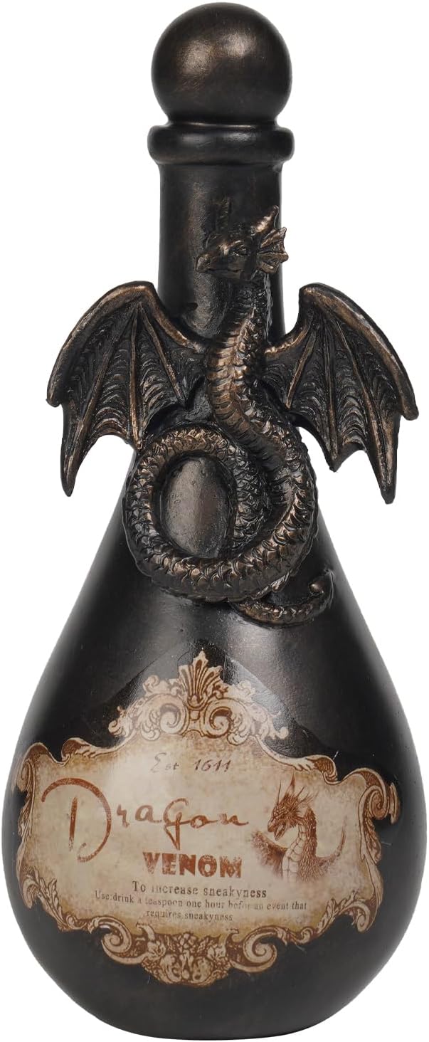 Braxio Halloween Home Decor Potion Bottles - Resin Black Bad Dragon Halloween Potion Bottles Gothic Decor Decorative Bottles Room Decor Aesthetic for Day of The Dead 4.25 * 4.25 * 9.5 Inch-Ruum Studio Home