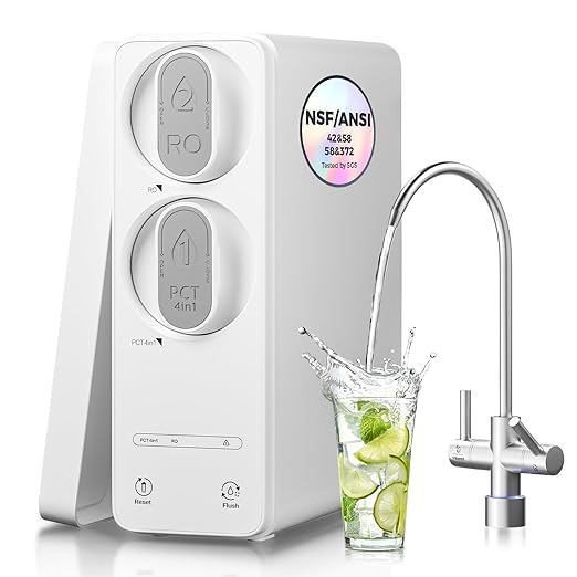 Ecoviva Tankless Reverse Osmosis Water Filter, NSF/ANSI 58 Certified, 8 Stage Under Sink RO Water Filtration System, 600 GPD Fast Flow, 2.5:1 Pure to Drain, Reduces PFAS, White-Ruum Studio Home