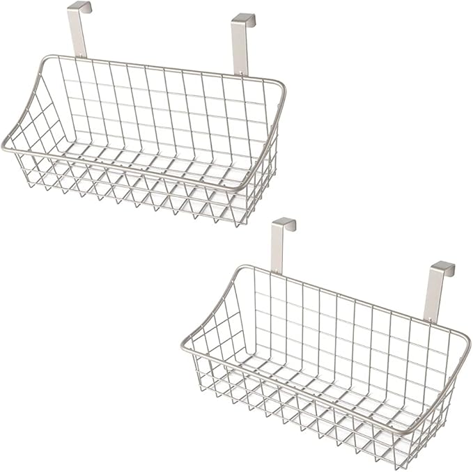 LeleCAT Basket with hook Grid Storage Basket,Hang it behind a door or on a railing,Over the Cabinet Door,Champagne Gray,2 Pack-Ruum Studio Home