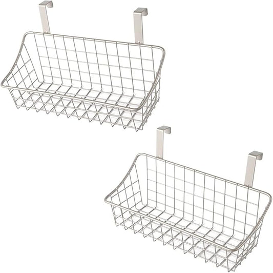 LeleCAT Basket with hook Grid Storage Basket,Hang it behind a door or on a railing,Over the Cabinet Door,Champagne Gray,2 Pack-Ruum Studio Home