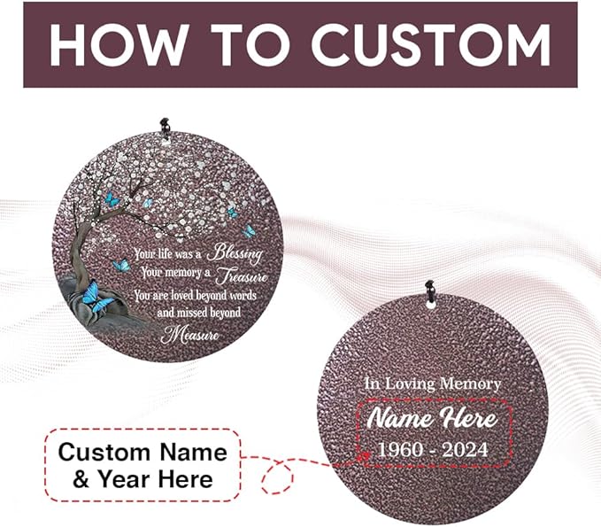 Personalized Wind Chimes, Blue Butterfly Sympathy Wind Chime, in Loving Memory for Loss of Loved Dad/Mom, Metal Large Memorial Condolences Gifts, 36inch Deep Tone Wind Chime-Ruum Studio Home