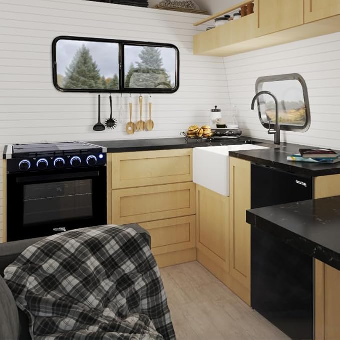 RecPro 3.3 Cu Ft 12V RV Refrigerator | Black Fridge with Adjustable Shelves, 18-Can Door Storage, Reversible Door | 7 Temp Settings, Frost-Free | Ideal for RVs & Small Spaces-Ruum Studio Home