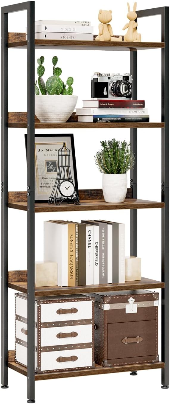 NUMENN Bookshelf, 5 Tier Bookshelves, Home Office Bookcase Shelf Storage Organizer, Free Standing Storage Shelving Unit for Bedroom, Living Room and Home Office, Vintage-Ruum Studio Home