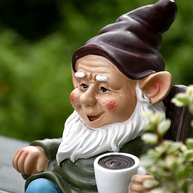 OwMell Drinking Coffee Garden Gnome Statue Decoration 7.3" Figurine Ornament for Indoor Outdoor Home Patio Yard Lawn - Coffee-Ruum Studio Home