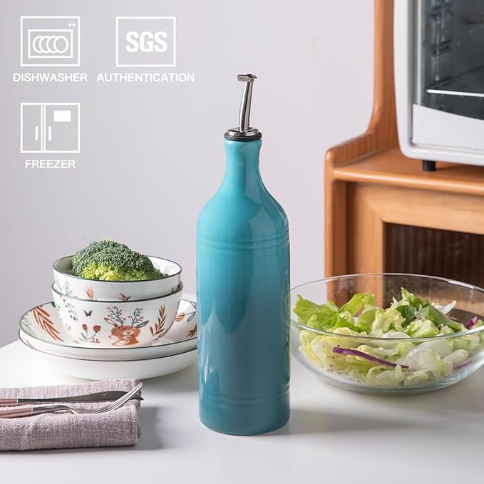 Sweejar Large Ceramic Olive Oil Dispenser Bottle, Opaque Oil Cruet Protects Oil to Reduce Oxidation, Storage Oil, Vinegar, Soy Sauce & Other Liquids, Pack of 1, 24 Fl Oz (Gradient Blue)-Ruum Studio Home