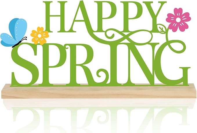 COCHIE Metal Happy Spring Sign, Spring Decorations for Home, Office, Shelf, Mantel, Indoor, Spring Flower Decor, Spring Butterfly Table Top Party Decoration (Spring)-Ruum Studio Home