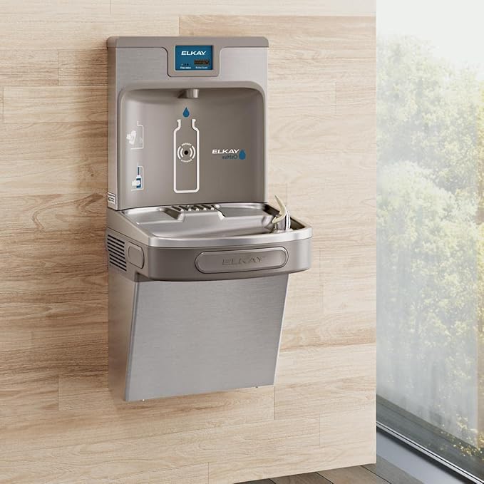 Elkay LZS8WS ezH2O Wall Mounted Drinking Fountain with Hands Free Bottle Filling Station and Water Cooler - Stainless Steel-Ruum Studio Home