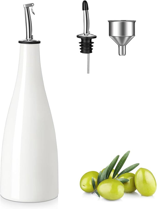 vancasso 16 Oz Ceramic Olive Oil Dispenser Bottle, Bottle Dispenser with Spout and Funnel for Kitchen,Suitable for Oil, Vinegar, Coffee Syrups & Other Liquids, White-Ruum Studio Home