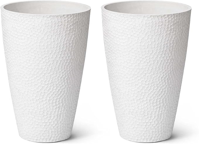 LA JOLIE MUSE 20inch Tall White Planters Set of 2,Large Tree Planters for Indoor Plants,Flower Containers for Front Porch, Honeycomb-Ruum Studio Home