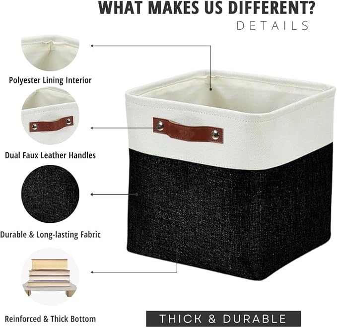 DECOMOMO Storage Cubes, 11x11 Cube Storage Bins, Baskets for Shelves (Black & White, Cube 11" - 4 Pack)-Ruum Studio Home