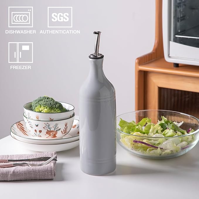 Sweejar Large Ceramic Olive Oil Dispenser Bottle, Opaque Oil Cruet Protects Oil to Reduce Oxidation, Suitable for Storage Oil, Vinegar, Soy Sauce & Other Liquids, Pack of 1, 24 Fl Oz (Gray)-Ruum Studio Home