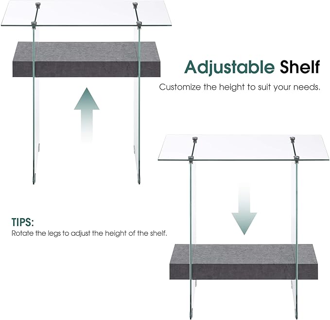 ivinta Narrow Glass Console Table with Storage, 31.5'' Modern Entryway Table with Storage Shelves for Living Room, Hallway, Foyer, Bedroom 5103 (Gray)-Ruum Studio Home
