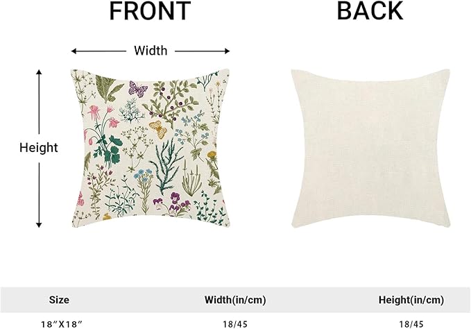 CXMEIFLY Spring Pillow Covers 18 x 18 Inch Set of 2 Vintage Sage Green Teal Wild Flowers Decor Throw Pillows Leaves Plant Outdoor Farmhouse Decorative Cushion Cases for Couch Bed Sofa Decoration-Ruum Studio Home