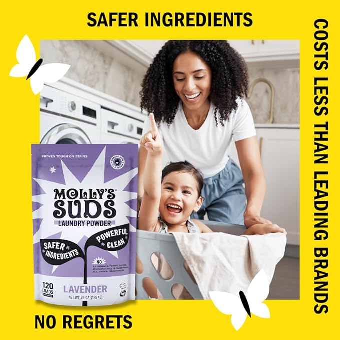 Molly's Suds Original Laundry Detergent Powder | Clean Laundry Detergent Powder for Sensitive Skin | Simple, Effective Ingredients, Stain Fighting | 120 Loads (Lavender)-Ruum Studio Home