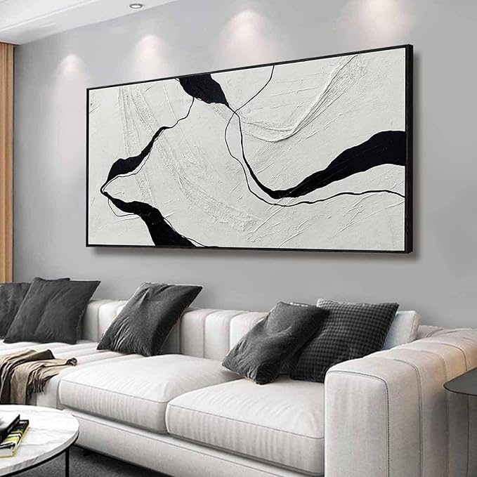 Framed Minimalist Wall Art 24"x48" Black and White Abstract Print Poster Line Canvas Modern Artwork for Living Room Bedroom Office Decor-Ruum Studio Home