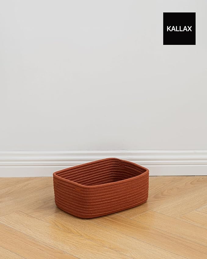 KALLAX Small Woven Basket, 12 x 8 x 4.5 Inches, Storage Basket for Organizing, Cute Small Rope Shelf Closet Cube Storage Bins Baskets for Shelves, Dog Toy Gift Baskets Empty, 3 Pack Rust Red-Ruum Studio Home