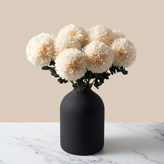 Large Kiku Flower Beige 10 Stems, Silk Flowers Bulk Boho Bouquet, Large Artificial Flowers, Tall Flowers With Long Stems, Realistic faux flowers Neutral Home Decor, Flores Artificiales Para Decoracion-Ruum Studio Home