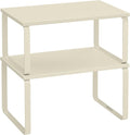SONGMICS Cabinet Organizer Shelf, Set of 2 Kitchen Counter Shelves, Kitchen Storage, Spice Rack, Stackable, Expandable, Metal and Engineered Wood, Cream White UKCS002W02-Ruum Studio Home