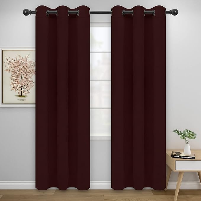 Easy-Going Blackout Curtains for Bedroom, Solid Thermal Insulated Grommet and Noise Reduction Window Drapes, Room Darkening Curtains for Living Room, 2 Panels(42x84 in, Wine)-Ruum Studio Home