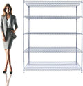 60"x24"x72" Chrome 5-Tier PREMIUM Wire Shelving NSF 4000 LBS MAX CAPACITY Heavy Duty Steel Storage Rack for Warehouses, Garages, Hospitals, Commercial Spaces, & Schools w/PREMIUM WHEELS-Ruum Studio Home