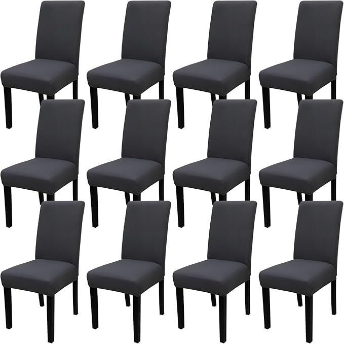 JQinHome Dining Room Chair Covers Set of 12, High Stretch Chair Slipcover Removable Washable Chair Seat Protector Cover for Home Party Hotel Wedding Ceremony (Grey)-Ruum Studio Home