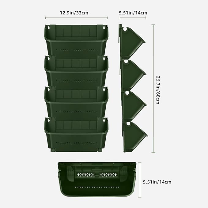 Self-Watering Wall-Mounted Planter Indoor/Outdoor Decor, Wall Planter Indoor Vertical Living Green PlantWall with 4 Pots Easy Installation 12.9''x5.5'' x26.7''-Ruum Studio Home