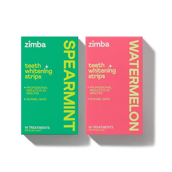 Zimba Teeth Whitening Strips for Teeth Sensitive, White Strips for Teeth Whitening, Teeth Whitener Stain Remover 28 White Strips Included Per Pack, 2 Pack (14 Day Treatment), Spearmint and Watermelon-Ruum Studio Home