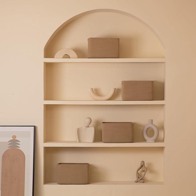 4 Pack Storage Baskets for Organizing, Woven Baskets for Shelves - Perfect for Toys, Books, Towels, and Clothes, Durable Gift Basket Bins Toy Storage, 12.7''L x9''W x7.8''H, Jute-Ruum Studio Home