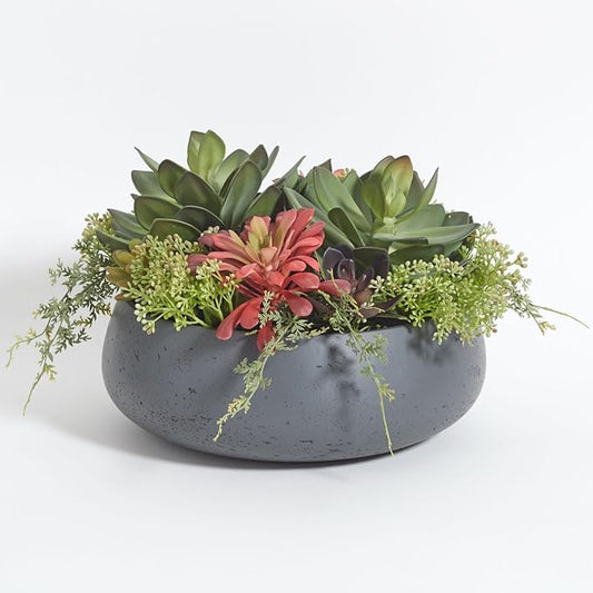 Faux Succulent Arrangement, Premium Artificial Indoor Plant Enhances Interior Design, Display on Any Surface in Your Home Adding an Inviting Touch of Nature, Grey Planter Pot Included-Ruum Studio Home