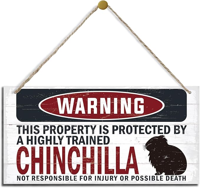 Warning Sign, Chinchilla Warning Wood Plaque Sign, Funny Door Signs, Decorative Wood Hanging Suspension Plaque, Farmhouse Wooden Wall Decor, Outdoor Hanging Wooden Signs-Ruum Studio Home