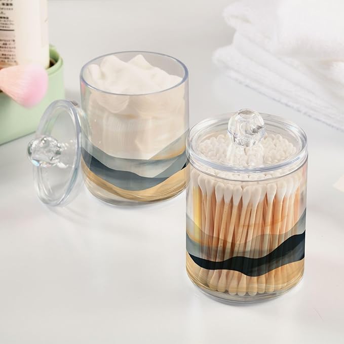 2 Pack Qtip Holder Organizer Dispenser Marble Mountain Bathroom Storage Canister Cotton Ball Holder Container for Cotton Pads/Swabs/Floss-Ruum Studio Home