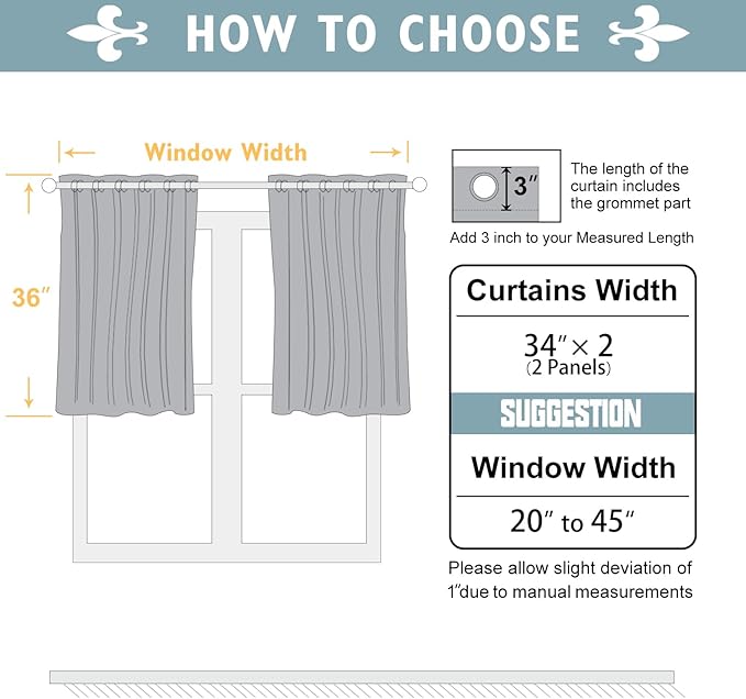 ChrisDowa Small Window Curtains 36 inches Long for Bedroom - Grommet Short Thermal Insulated Room Darkening Curtains for Kitchen (2 Panels, Aqua, 34 x 36 Inch)-Ruum Studio Home