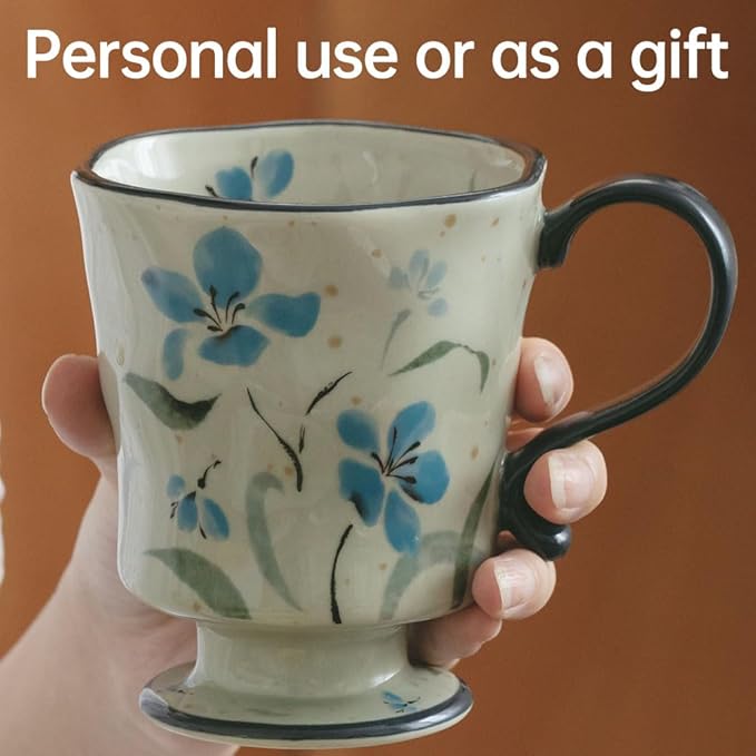 360ml -12.17oz Painted Forget-Me-Not Floral Ceramic Mug - Cute Coffee Cup for Latte, Espresso - Gift for Women, Dishwasher Safe-Ruum Studio Home