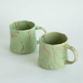Abstract Art Ceramic Coffee Mugs Set - 2 Pack, Mint Green with Red and White Accents, Handcrafted Design for Modern Kitchen or Office-Ruum Studio Home